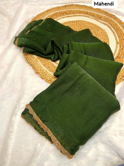 Fandy Elegance – Premium Silk Saree with Handwork Lace