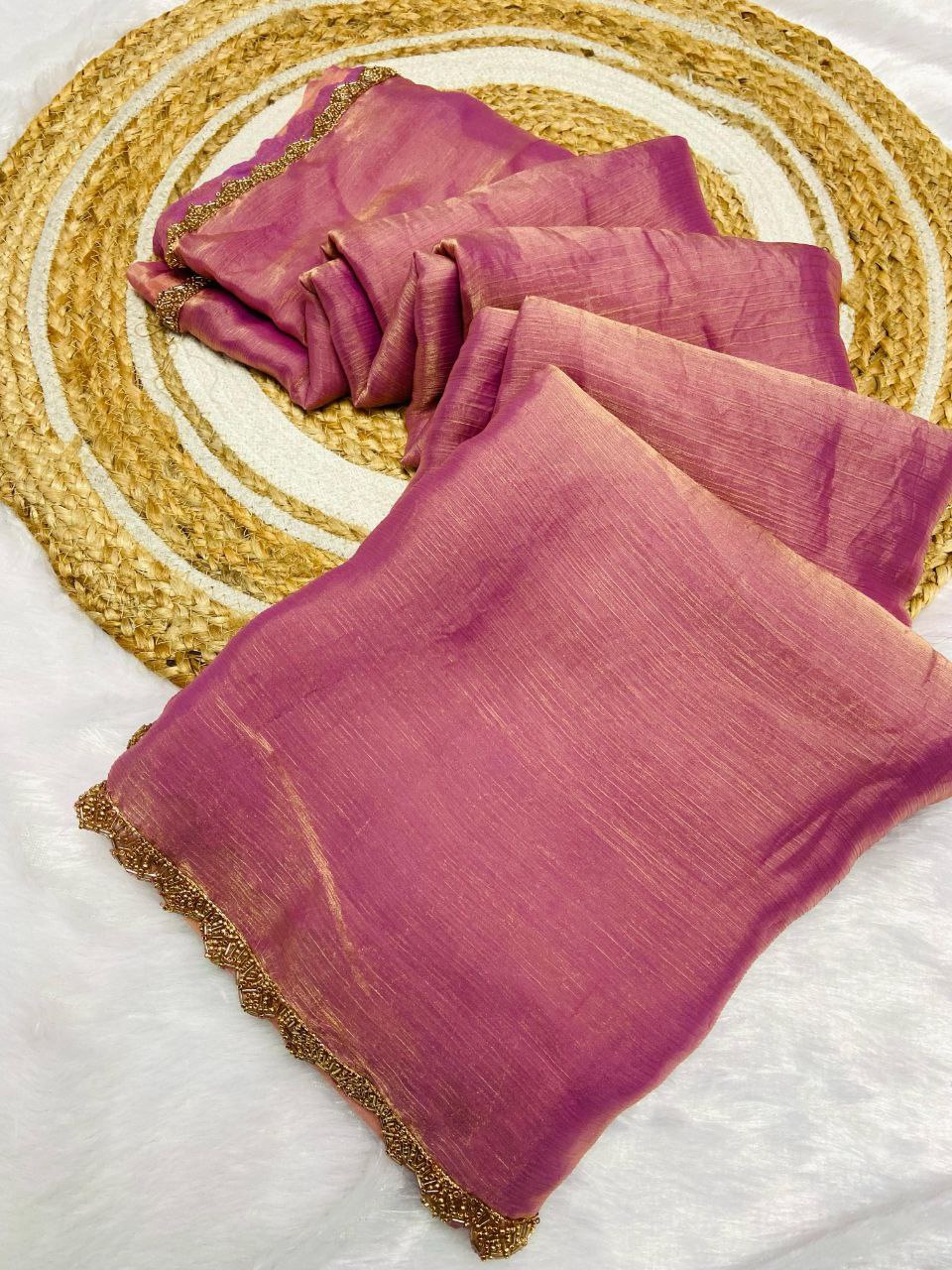 Fandy Elegance – Premium Silk Saree with Handwork Lace