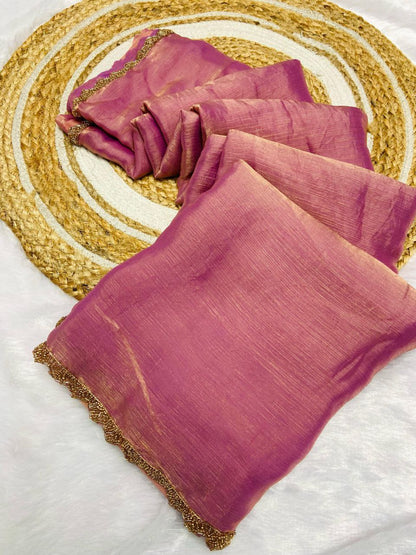 Fandy Elegance – Premium Silk Saree with Handwork Lace