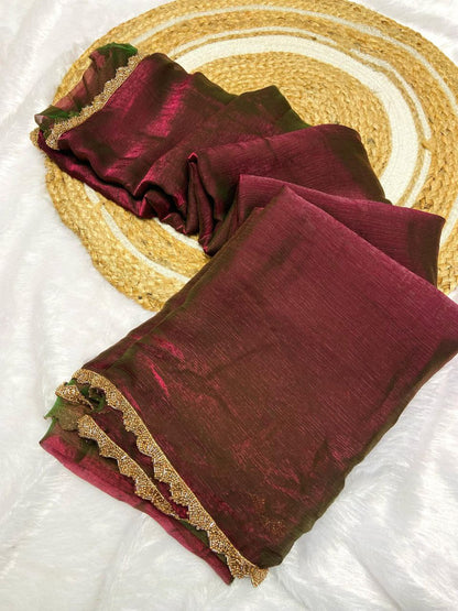 Fandy Elegance – Premium Silk Saree with Handwork Lace