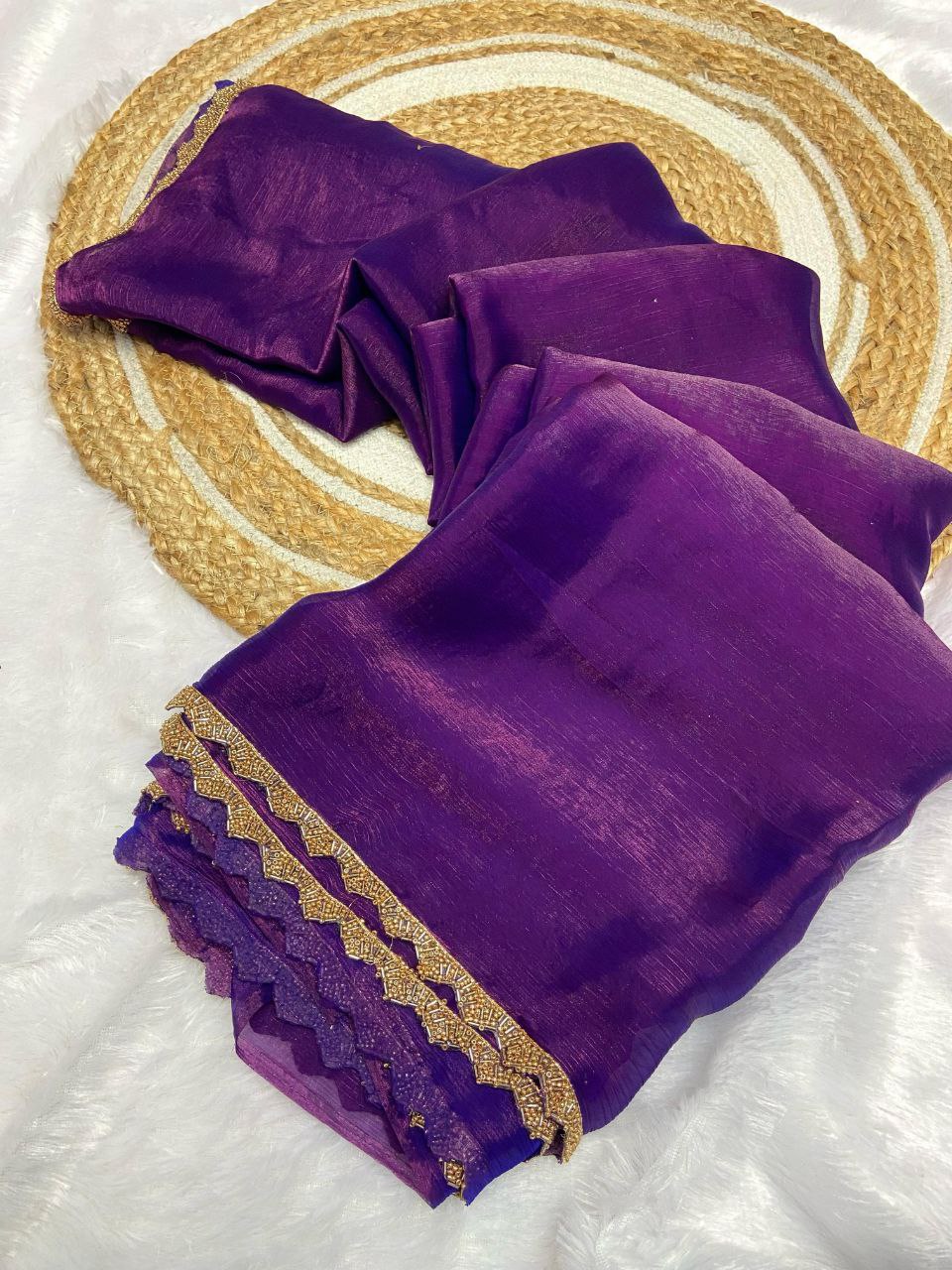 Fandy Elegance – Premium Silk Saree with Handwork Lace