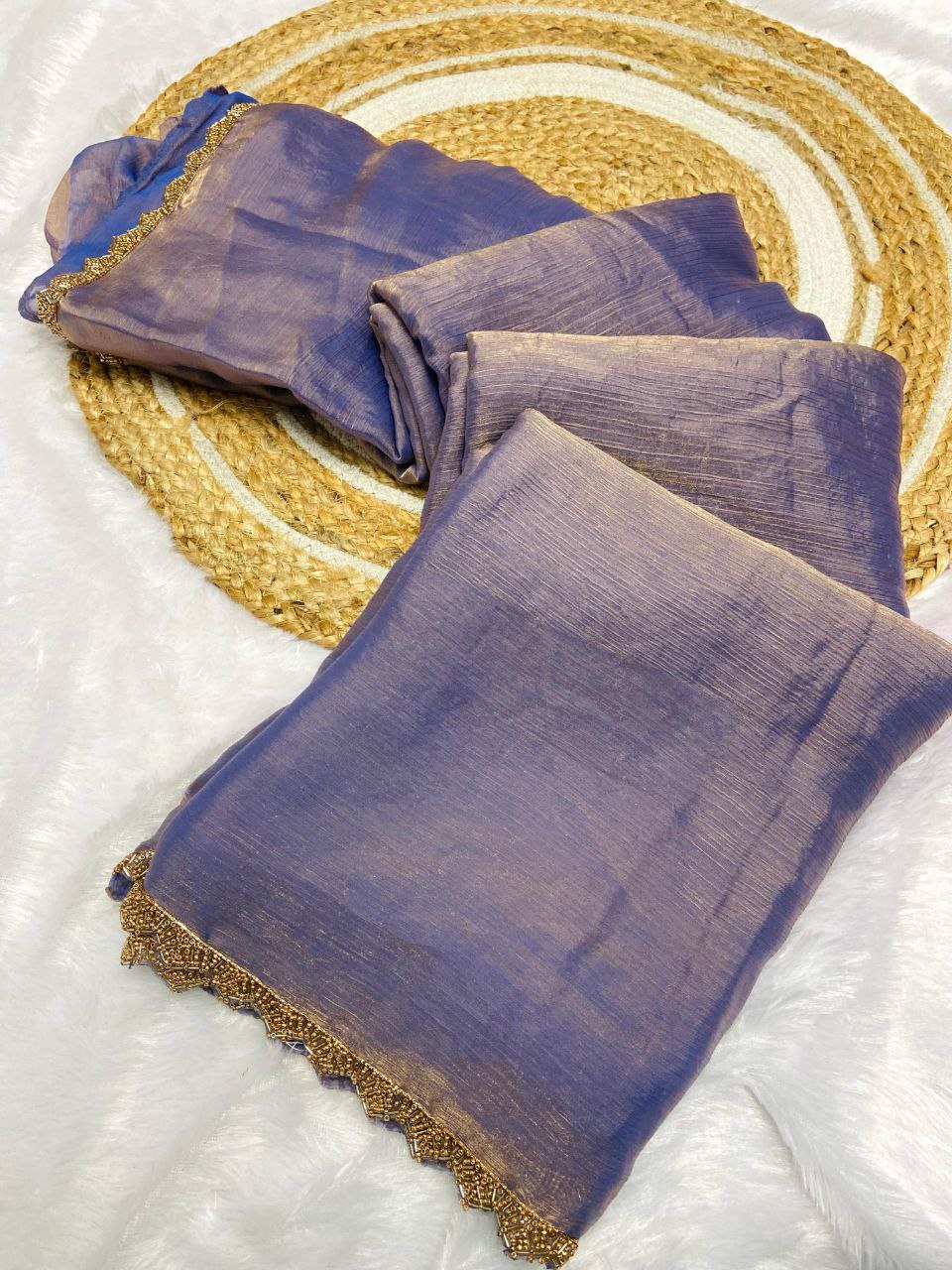Fandy Elegance – Premium Silk Saree with Handwork Lace