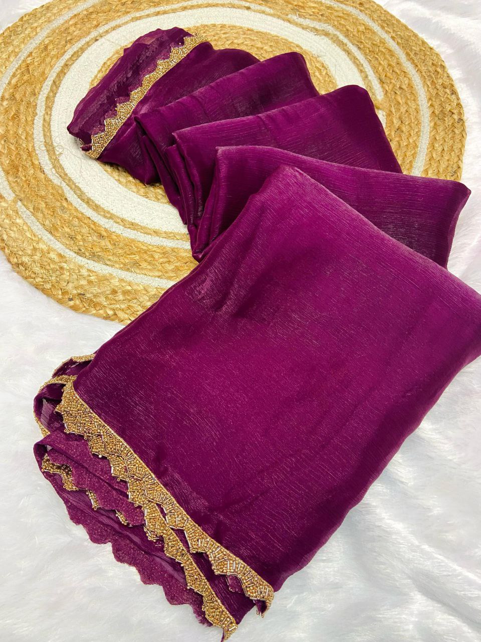 Fandy Elegance – Premium Silk Saree with Handwork Lace