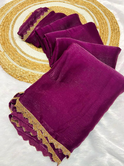 Fandy Elegance – Premium Silk Saree with Handwork Lace
