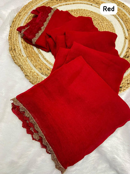 Fandy Elegance – Premium Silk Saree with Handwork Lace
