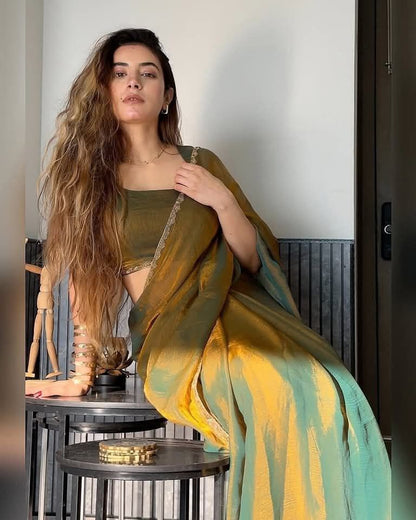 Fandy Elegance – Premium Silk Saree with Handwork Lace
