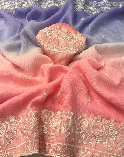 Premium Double Shade Chiffon Crush Saree with Embroidered Butti & Designer Border | The Sareen