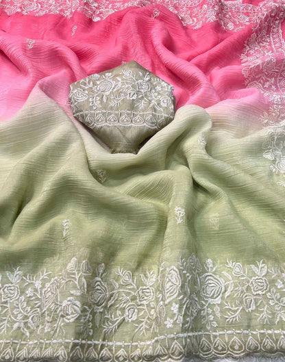 Premium Double Shade Chiffon Crush Saree with Embroidered Butti & Designer Border | The Sareen