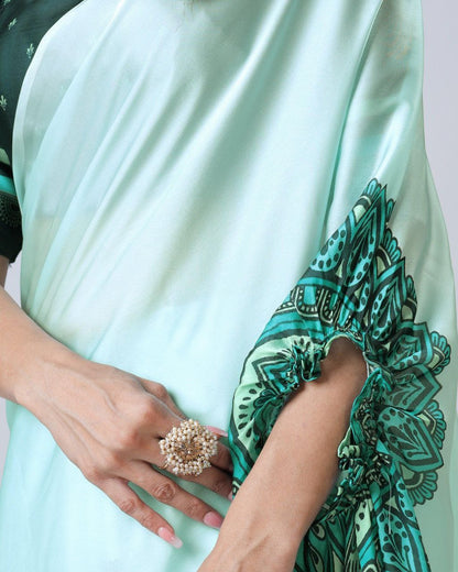 Premium Satin Silk Saree with Digital Print & Fancy Neck Style | The Sareen