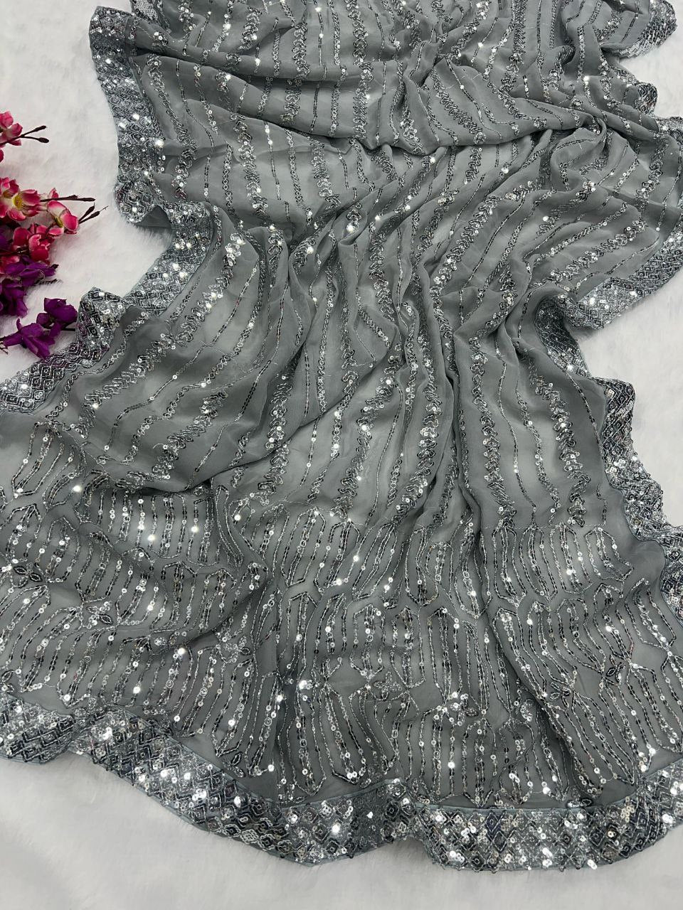 Starry Sparkle – Premium Sequin Georgette Saree