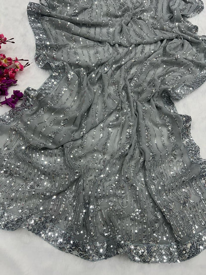 Starry Sparkle – Premium Sequin Georgette Saree