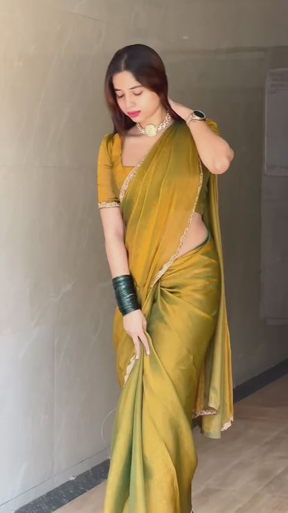 Fandy Elegance – Premium Silk Saree with Handwork Lace